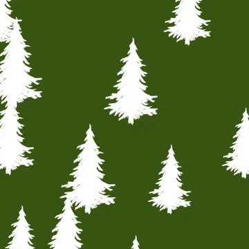 White Pine Tree Silhouettes on Dark Green Stock Illustration