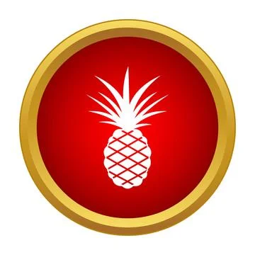 White pineapple fruit symbol on red circle background Stock Illustration