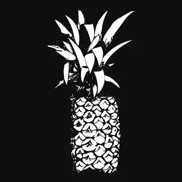 White Pineapple Imprint on black background. Exotic tropical fruit. Drawn with Stock Illustration