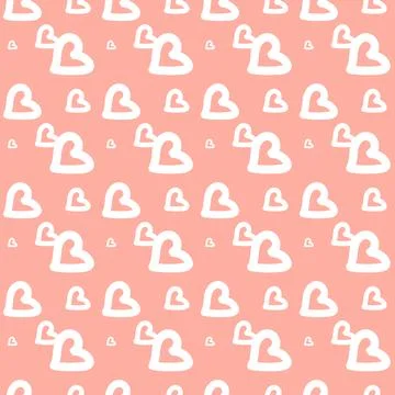 White pink Seamless repeat pattern with hearts at an angle that look like let Stock Illustration