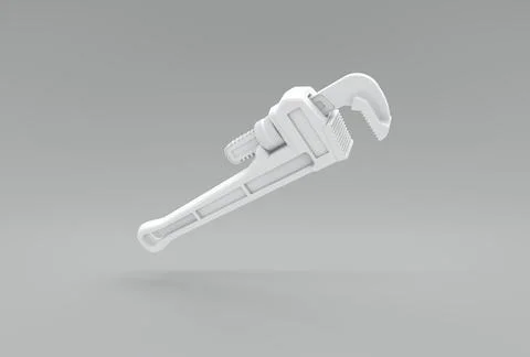 White Pipe Wrench on a Gray Studio Background. 3D render. Stock Illustration