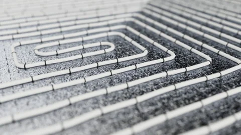 White pipes on foil insulation floor. Construction of underfloor heating system Stock Footage 318093942