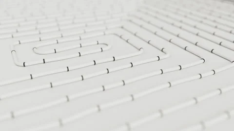 White pipes on white floor. Construction of underfloor heating system. Animation Stock Footage 317497364