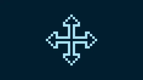 White Pixel arrows in four directions icon isolated on blue background. Cursor Stock Footage 230020255