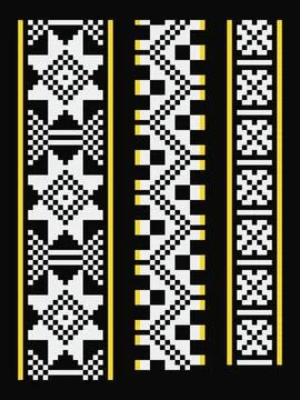 White pixel border patterns set from Ukraine Illustrazione stock