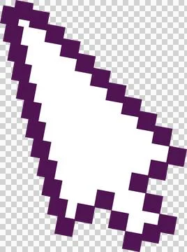 White pixel cursor arrow is pointing diagonally on transparent canvas in retro Illustrazione stock
