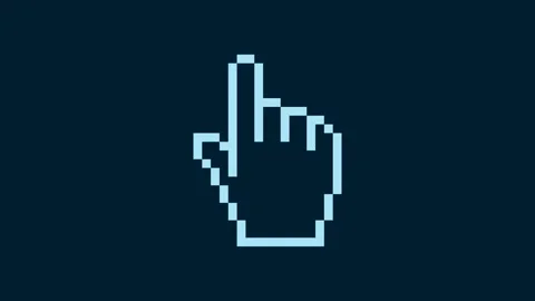White Pixel hand cursor icon isolated on blue background. Pointer hand cursor Stock Footage 230020272