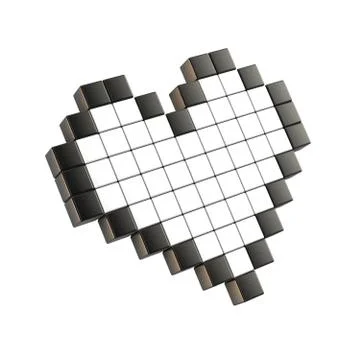 White pixel heart. 3D Stock Illustration