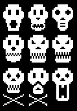 White pixel skull icons, vector Stock Illustration