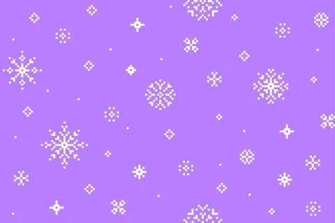 White pixel snowflake seamless pattern on purple background Stock Illustration
