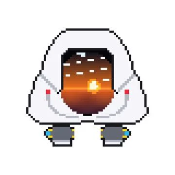 White Pixel Space Capsule with Orange Window Vector Stock Illustration