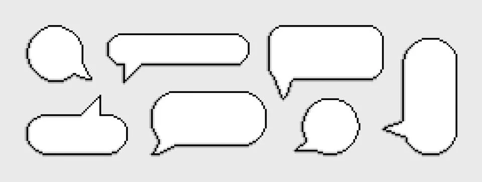 White pixel speech bubbles collection for game art. Stock Illustration