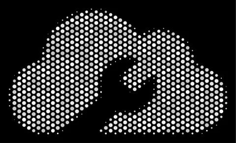 White Pixelated Cloud Wrench Tools Icon Illustrazione stock