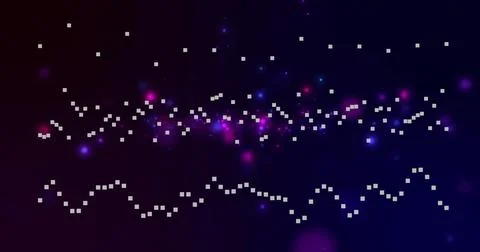 White pixelated dots forming patterns over starry night sky image Fotos Stock