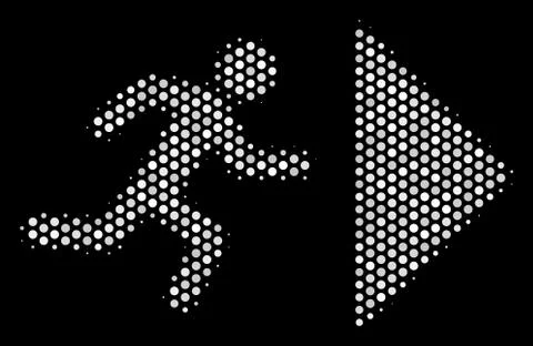 White Pixelated Exit Direction Icon Stock Illustration
