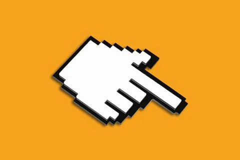 White Pixelated Pointer Cursor Shape isolated on Yellow Stock Photos