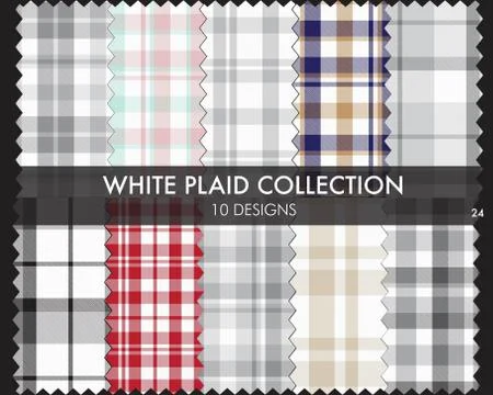 White Plaid Tartan Seamless Pattern Collection Stock Illustration