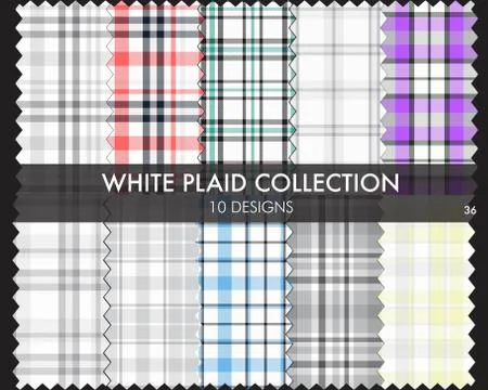 White Plaid Tartan Seamless Pattern Collection Stock Illustration