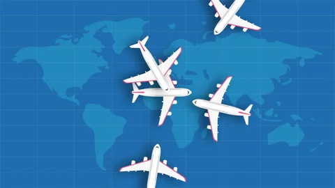White plane flying on the blue world's map. 库存影片 253085244