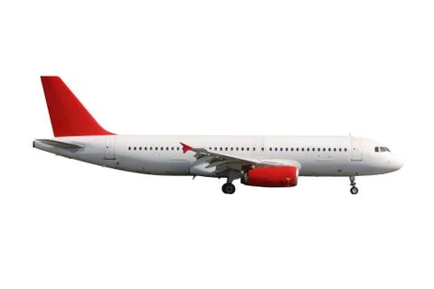 White plane with red tail after landing Stock Photos