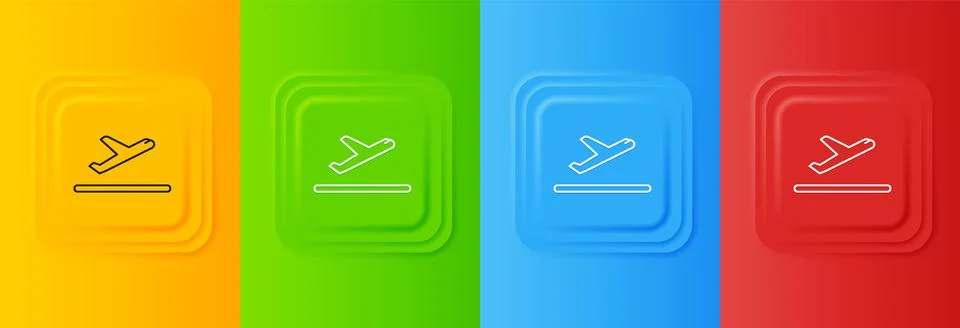 White Plane takeoff icon isolated on colorful background. Airplane transpor.. Stock Illustration
