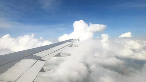 White plane wing fly inside sky clouds Stock Footage 131175750