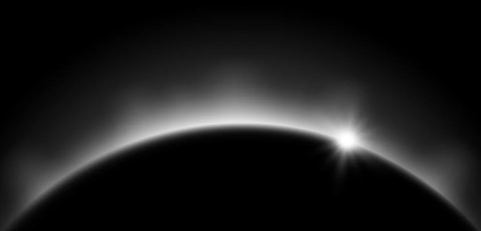 White planet eclipse concept. Solar light silver glare effect. Glowing sunrise Stock Illustration