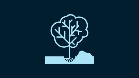 White Planting a tree in the ground icon isolated on blue background. Gardening Stock Footage 230022173