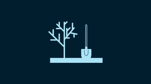 White Planting a tree in the ground icon isolated on blue background. Gardening Stock Footage 230022190