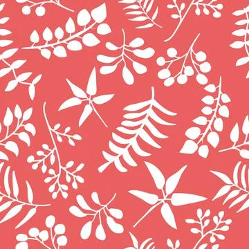 White plants on red background pattern for textile and fabric Stock Illustration