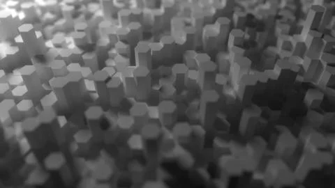 White plaster hexagonal prisms of different heights, abstract 3D rendering 스톡 일러스트