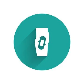 White Plaster on leg icon isolated with long shadow. Green circle button. Vector Stock Illustration