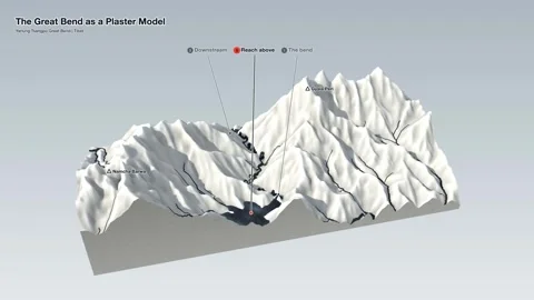 White Plaster Relief Model Deepest River Gorge Mountain Terrain Vídeos de archivo 343963204