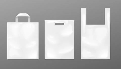 White plastic bag mockup set - different shapes of realistic shiny packaging Illustrazione stock