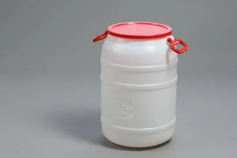 White plastic barrel, container, on a white background Stock Photos