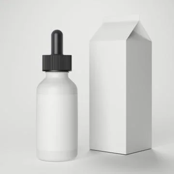 White plastic bottle with label and box. 3d rendering 库存插图
