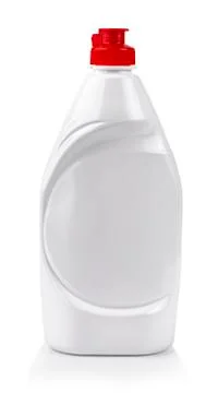 White plastic bottle for liquid detergent with red lid Stock Photos