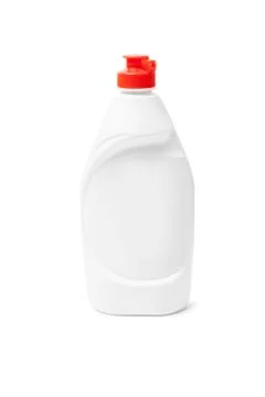 White plastic bottle for liquid laundry detergent or cleaning agent or bleach Stock Photos