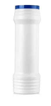 White plastic bottle with liquid laundry detergent, cleaning agent, bleach or Stock Photos