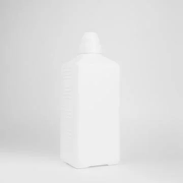 White plastic bottle mockup, side view standing on white background, square.  Stock Photos