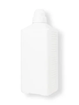 White plastic bottle mockup, side view with shadow, isolated on white backgro Stock Photos