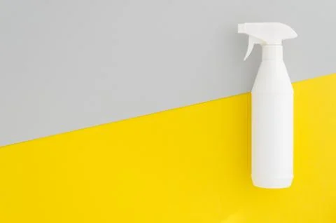 White plastic bottle with trigger sprayer template on vibrant duotone background Stock Photos