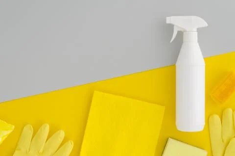 White plastic bottle with trigger sprayer template on vibrant duotone background Stock Photos