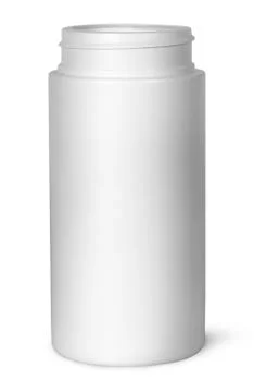 White plastic bottle for vitamins without lid Stock Photos