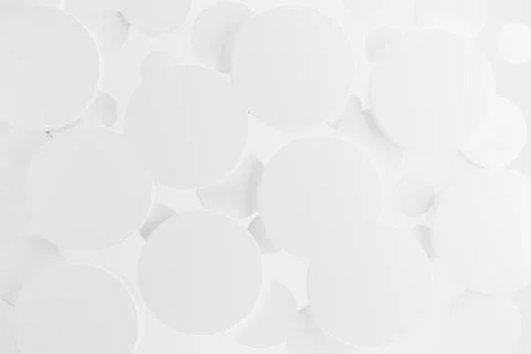 White plastic circles flying on soft light shining background as pattern, top Illustrazione stock