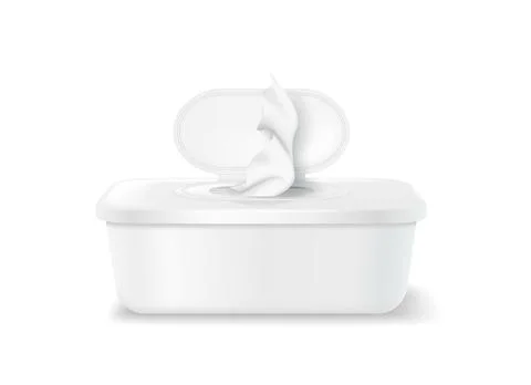 White Plastic Container with Open Lid and Tissues Stock Illustration