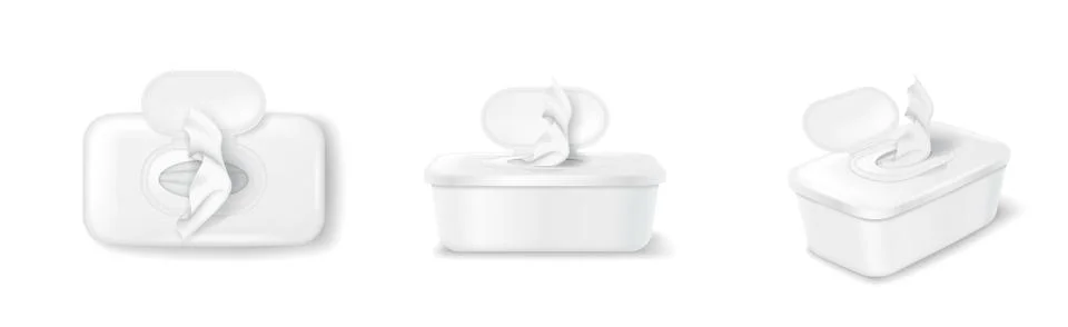 White Plastic Container with Open Lid and Tissue Stock Illustration