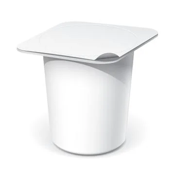 White plastic container for yogurt 库存插图