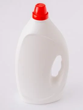 White Plastic Detergent Bottle with Red Cap, Empty Laundry Liquid Container.. Stock Photos