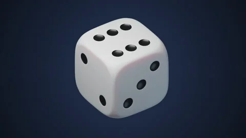 White plastic dice, black dots. Infinite rotation. Dark blue background 스톡 동영상 160259447